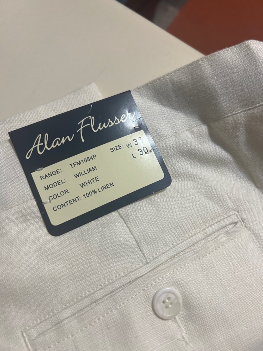 Alan Flusser White Linen Trousers - Picture 2 of 2